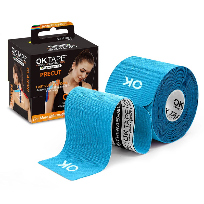 Fita de Cinesiologia 5cm x 5m com 20 Tiras Pré-Cortadas – Bandagem Elástica Sem Látex para Joelhos, Ombros e Músculos | Fitness, Fisioterapia, Esportes