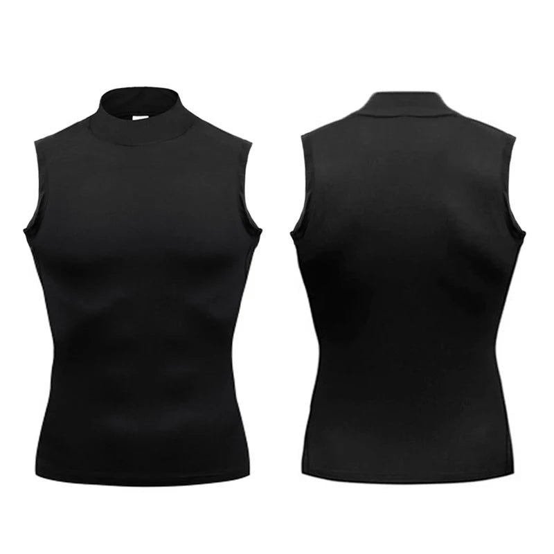 Débardeur de compression pour homme – Sans manches, séchage rapide, col montant et tissu extensible pour l'entraînement et la course