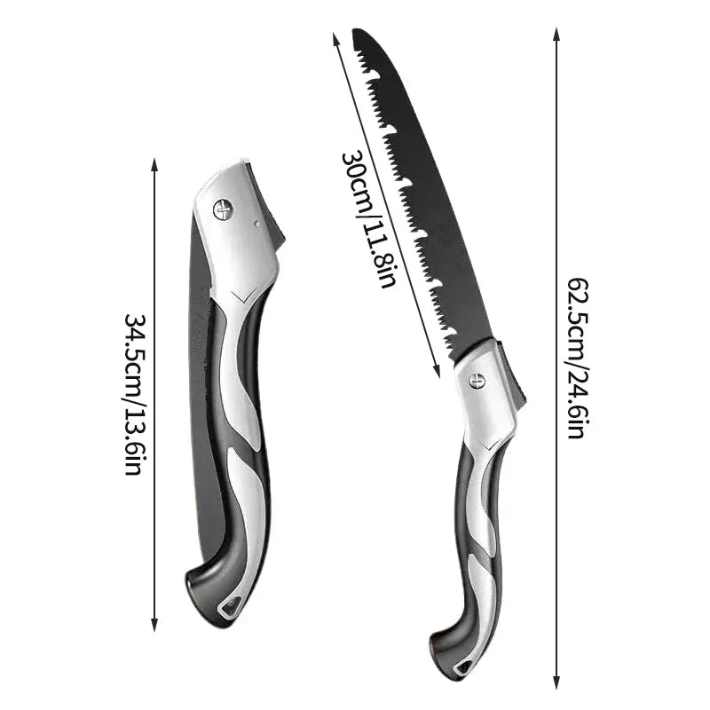 Scie pliante à main à trois faces | Coupe rapide | Portable et antirouille | Jardin, Bois, Camping, Travaux | Haute durabilité