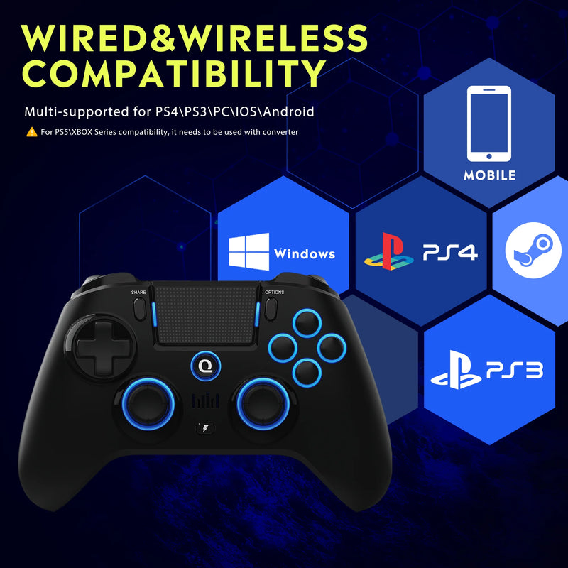 Controle Gamer QRD Spark N5 | Efeito Hall | LED RGB 9 Cores | Vibração Avançada | Compatível com PS5, PS4, PS3, PC, Android, iOS | Sem Fio