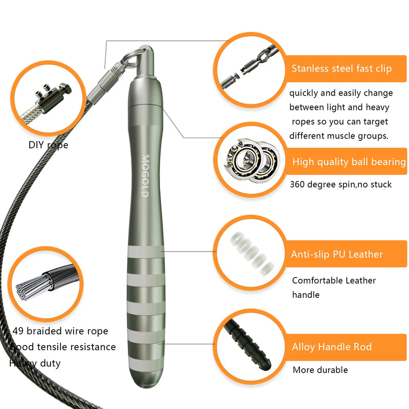 Corda de Pular de Velocidade com Fio de Aço – Ajustável, Rápida e Resistente | Ideal para Crossfit, HIIT, Perda de Peso e Treinos em Casa