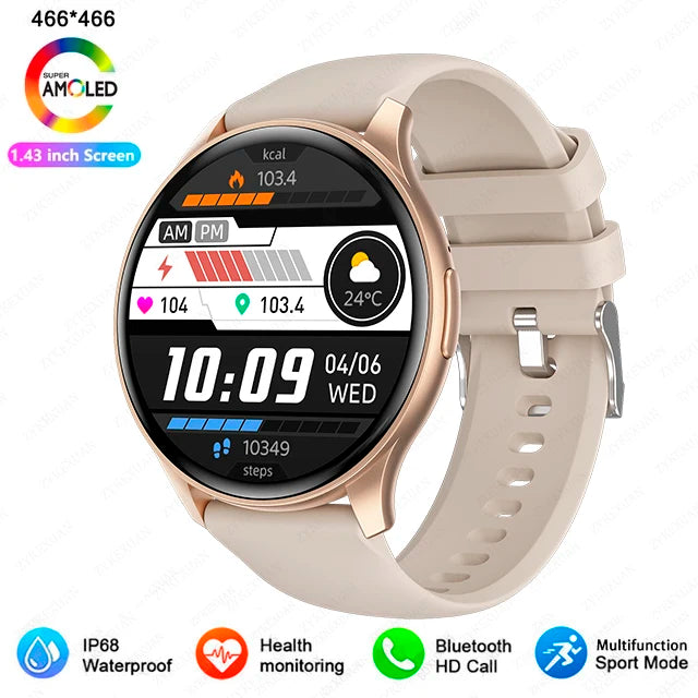 Smartwatch 1,43” AMOLED HD 2025 – Ligações Bluetooth – Compatível com Xiaomi Huawei – Masculino e Feminino