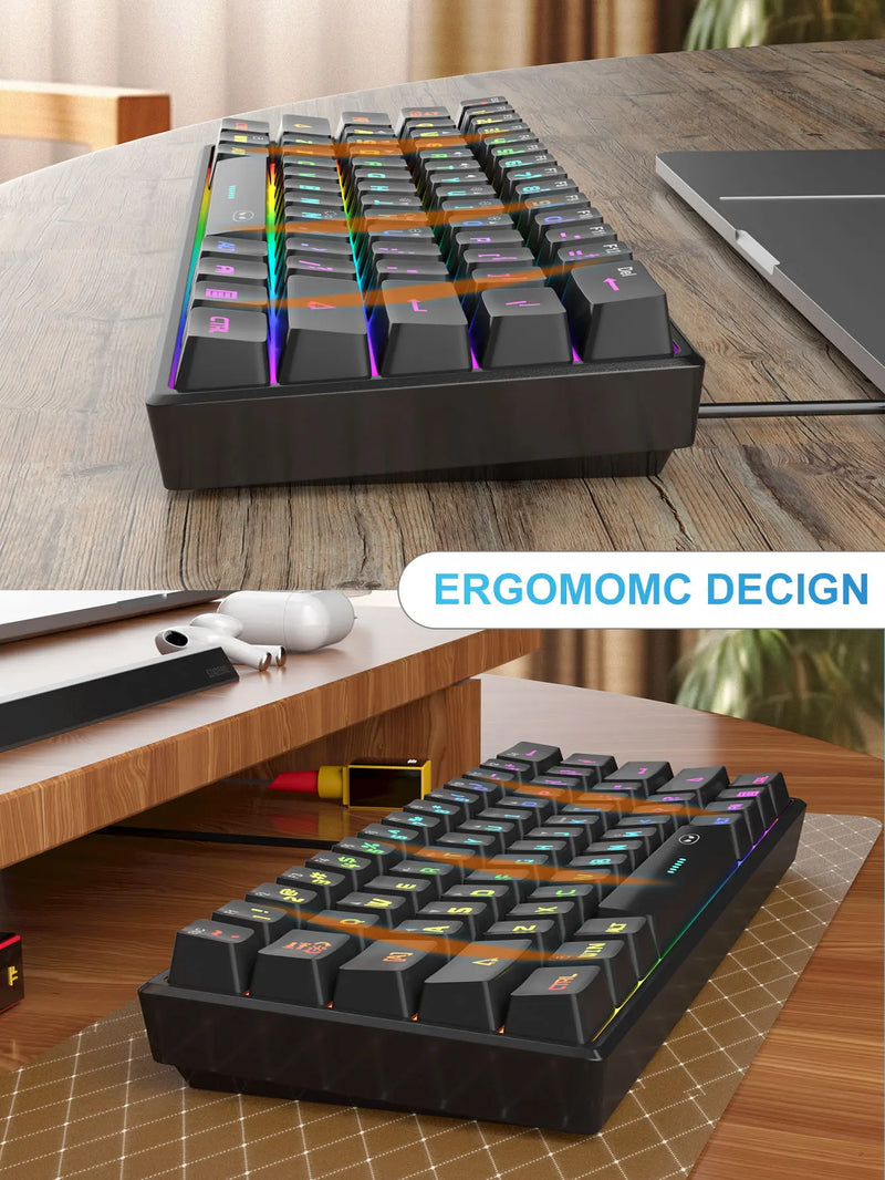 Clavier de jeu MageGee TS91 | 60 % Mini RVB | 61 touches | Sensation mécanique | Ergonomique et résistant à l'eau | Idéal pour les jeux et le bureau