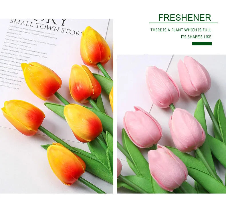 Buquê de Tulipas Artificiais em Silicone PU – 3 a 20 Peças, 34cm, Decoração de Casamento, Casa e Eventos
